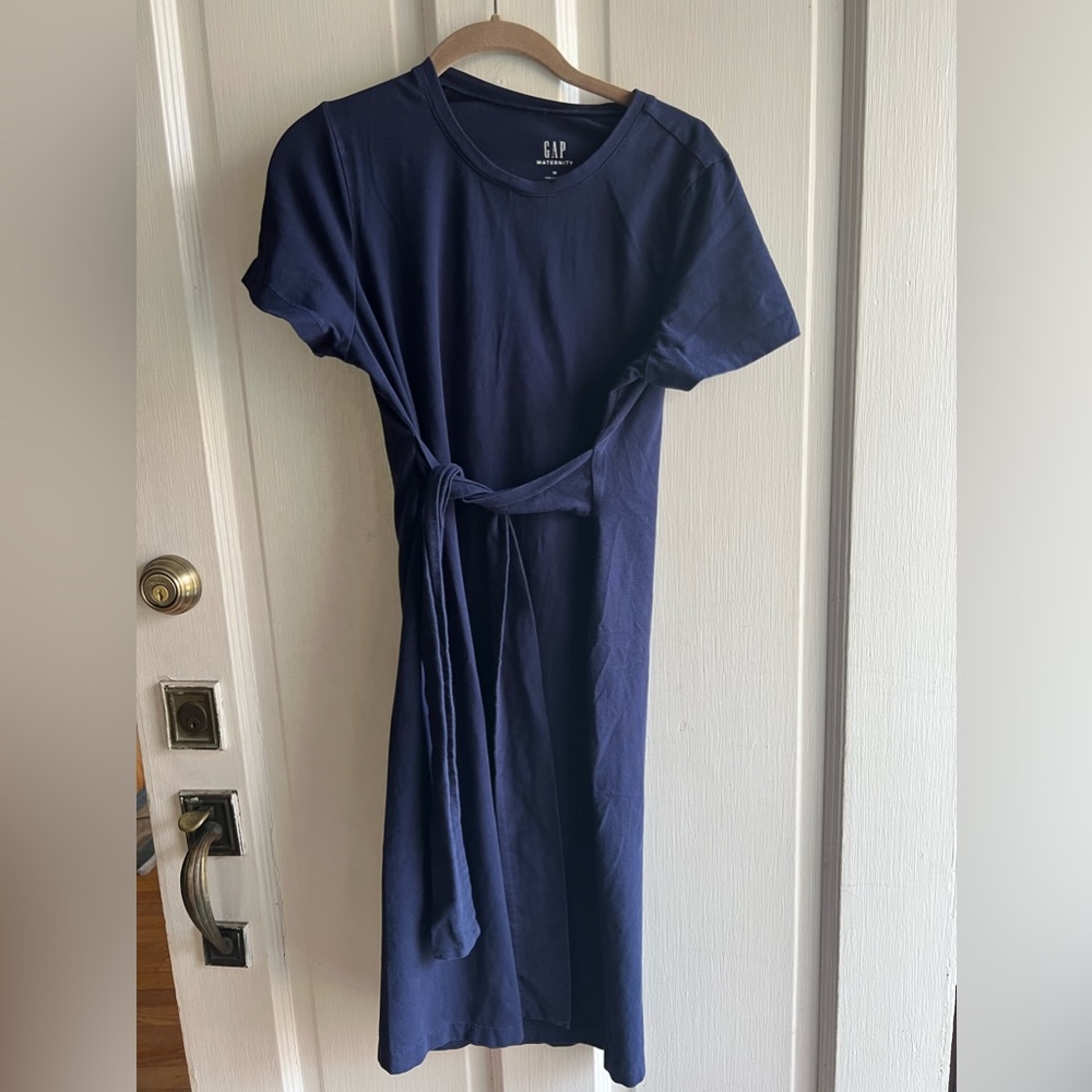 GAP Women's Maternity Short Sleeve Knit Tie Dress Navy Blue